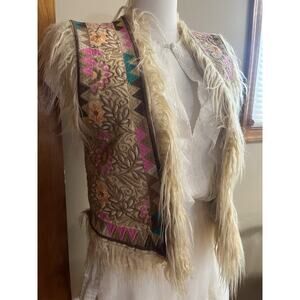 Spell Rue Fur Vest NWT Boho Embroidered Peacock Floral Hippie 80s